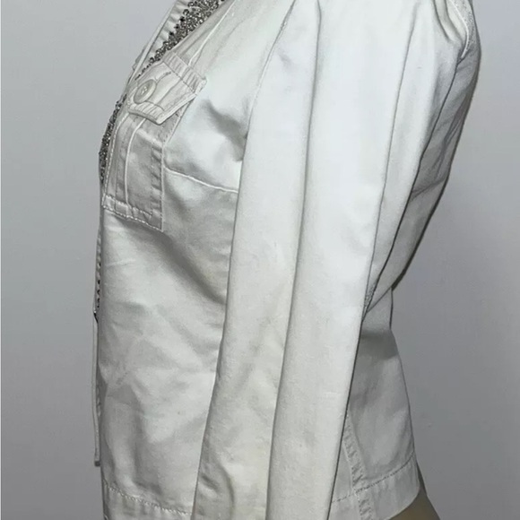 J.Crew ivory cotton stretch rhinestones beaded casual jacket size petite small - Picture 4 of 6